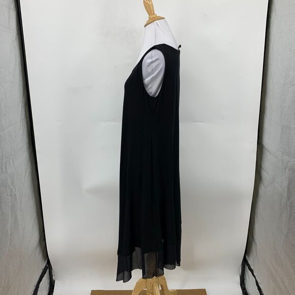 Eileen Fisher Midi Dress Womens PM Petite Black Semi Sheer Chiffon Asymmetrical - Picture 5 of 12